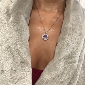 Amethyst solid white gold necklace diamond